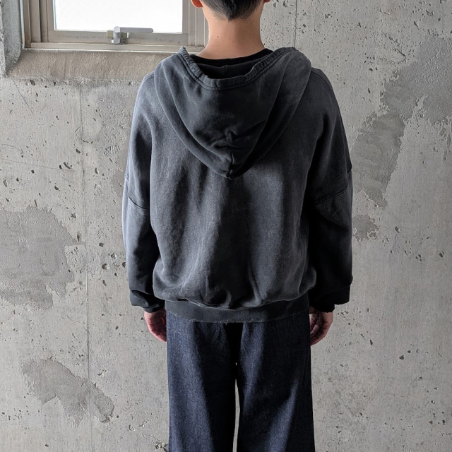 　MOOJIMOOJI ( ムージームージー ) MOO-26F-3 [OVERSIZE ZIP UP HOODIE AGED]  オーバーサイズジップアップフーディー (BLACK) 