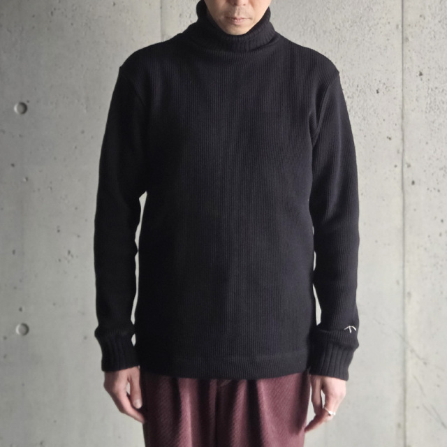 NIGEL  CABOURN (ナイジェルケーボン)  [MAINE LINE]  80510020125 [TURTLE NECK - WAFFLE] タートルネック ワッフル  (BLACK) 
