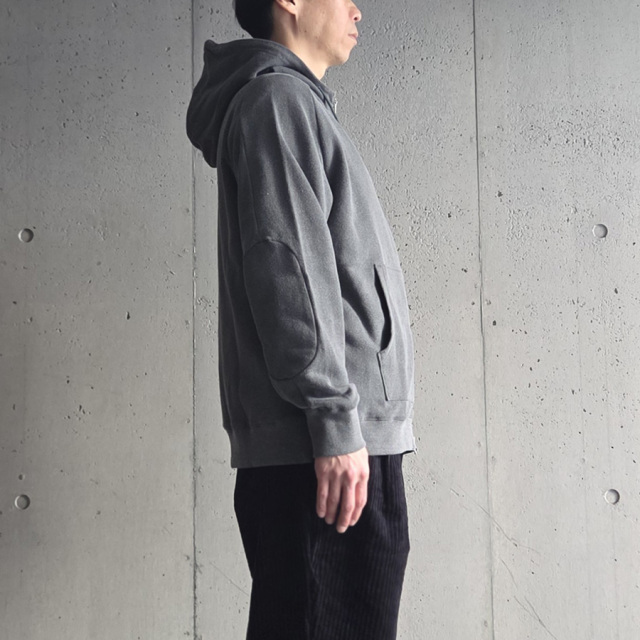 RE MADE IN TOKYO JAPAN (アールイーメイドイントウキョウジャパン) 08025A-CT [Vintetage Sweat Elbow Patch Parka] フルジップパーカー(CHARCOAL)