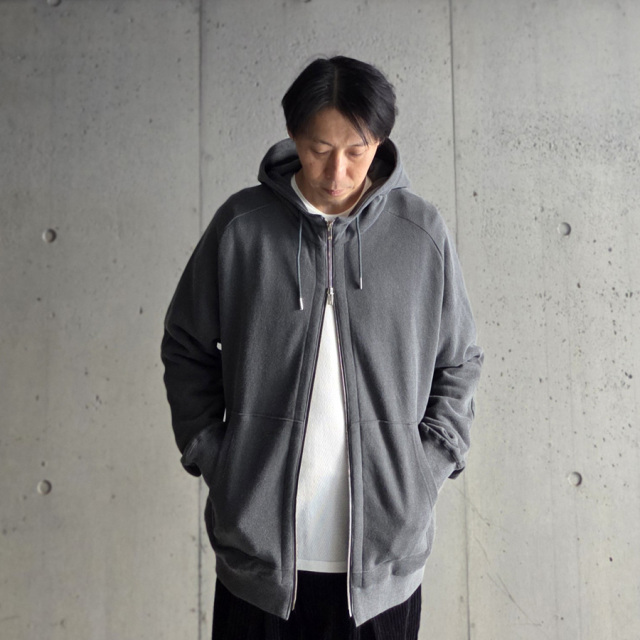 RE MADE IN TOKYO JAPAN (アールイーメイドイントウキョウジャパン) 08025A-CT [Vintetage Sweat Elbow Patch Parka] ヴィンテージ スウェット エルボーパッチ フルジップパーカー(CHARCOAL)