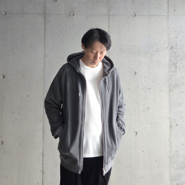 RE MADE IN TOKYO JAPAN (アールイーメイドイントウキョウジャパン) 08025A-CT [Vintetage Sweat Elbow Patch Parka] フルジップパーカー(CHARCOAL)