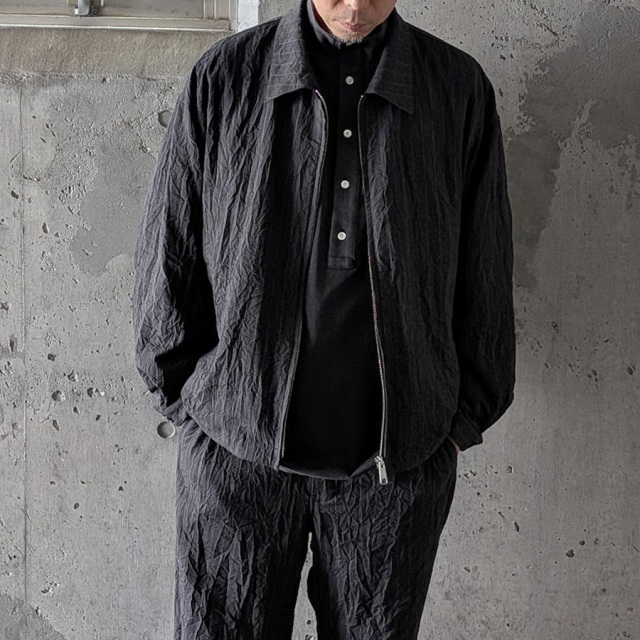 STILL BY HAND (スティルバイハンド) [BL08263] CREASY ZIP UP BLOUSON / ストライプ ジップアップ ジャケット (CHARCOAL)