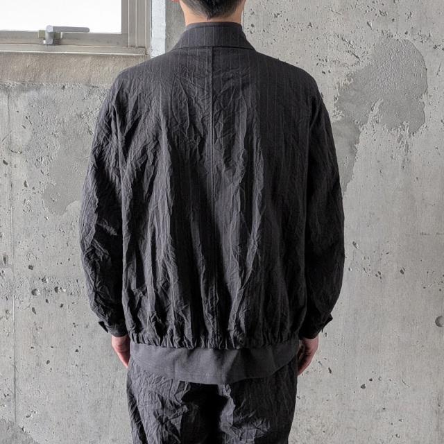 STILL BY HAND (スティルバイハンド) [BL08263] CREASY ZIP UP BLOUSON / ストライプ ジップアップ ジャケット (CHARCOAL)