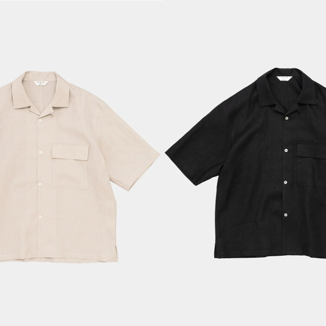 STILL BY HAND (スティルバイハンド)  [ SH03252 ] French Linen Open Collar Shirts フレンチリネン オープンカラーシャツ (ECRU) (BLACK)