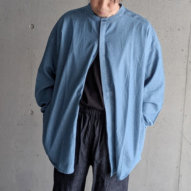 SEEALL (シーオール) [ EXTRA OVER BAND COLLAR SHIRTS ]  エクストラオーバー バンドカラー バンドカラーシャツ (DENIM WASHED)