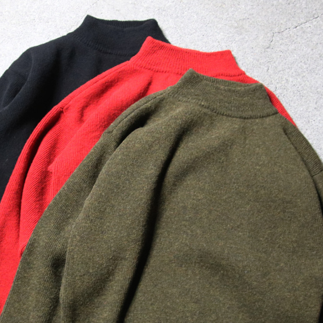 slopeslow (スロープスロー) 1253009-252SLP [ Hard twisted Shetlandwool GOB SWEATER ] モックネック セーター (RED)(KHAKI MIX)(BLACK)