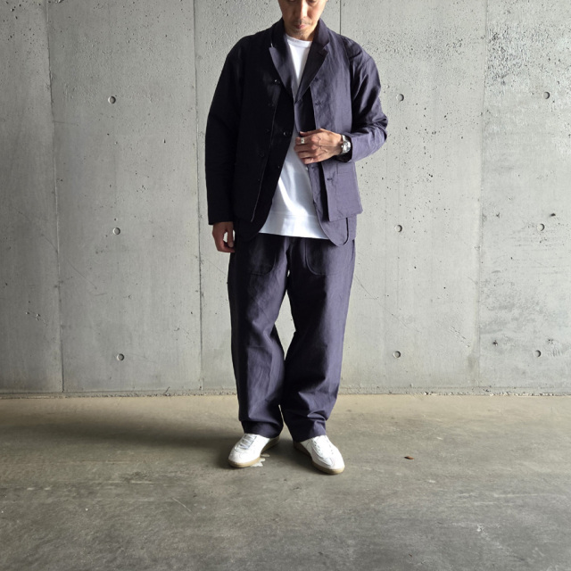 Jipijapa (ヒピハパ) Dolman sleeve 2-parts jacket (ドルマンスリーブ2パーツジャケット (キュプラリネンコットン)) / ラペル ワークジャケット (NAVY) (BEIGE)