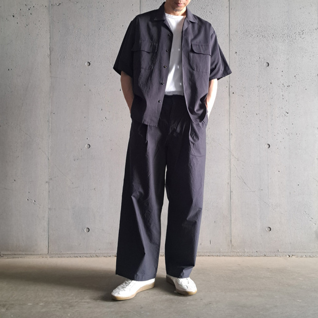 Y (ワイ) 1655150343 [ ORGANIC COTTON WASHER SATIN OPEN COLLAR SHIRT ] オーガニックコットン ワッシャーサテン オープンカラーシャツ (NAVY)