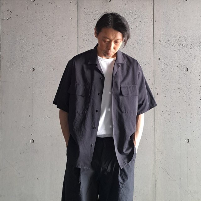 Y (ワイ) 1655150343 [ ORGANIC COTTON WASHER SATIN OPEN COLLAR SHIRT ] オーガニックコットン ワッシャーサテン オープンカラーシャツ (NAVY)