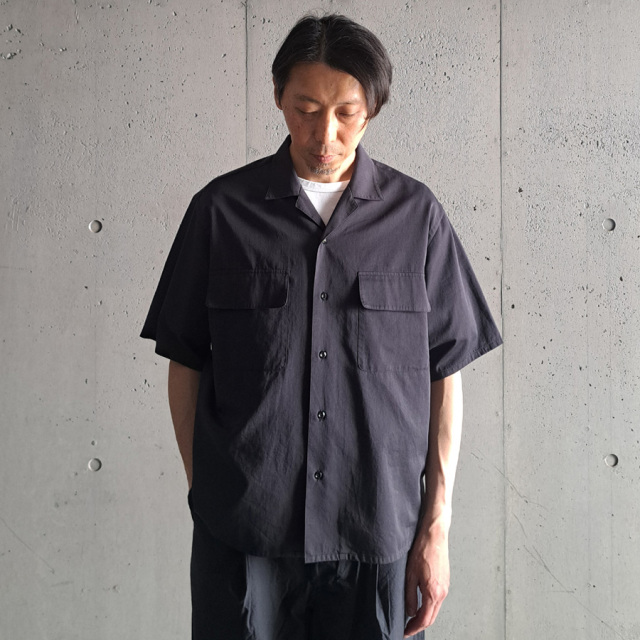 Y (ワイ) 1655150343 [ ORGANIC COTTON WASHER SATIN OPEN COLLAR SHIRT ] オーガニックコットン ワッシャーサテン オープンカラーシャツ (NAVY)