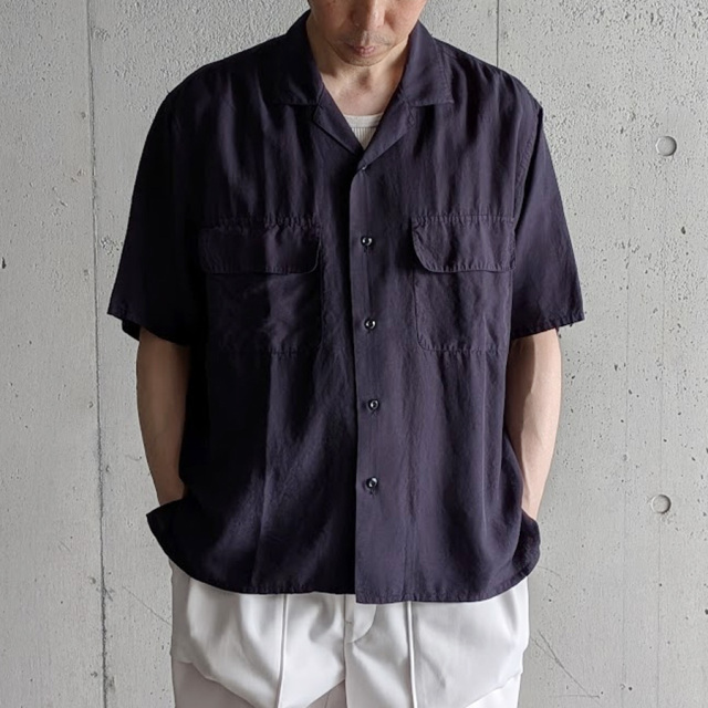 Y (ワイ) 1656150433 [ TENCEL POPLIN OPEN COLLAR SHIRT ] テンセル ポプリン オープンカラーシャツ (NAVY)
