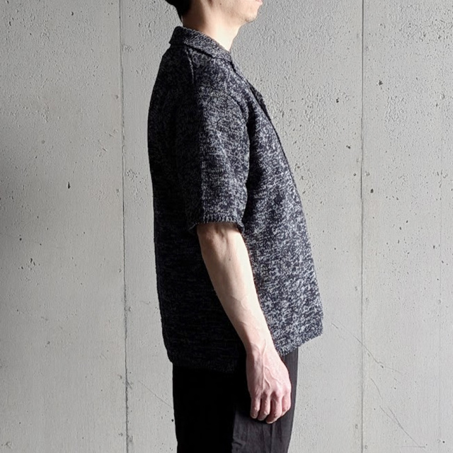 YONETOMI NEW BAISC (ヨネトミ ニューベーシック) 95-262-022 [ GIMA SLUB MOKU KNIT SHIRT ] ギマスラブニット シャツ (NAVY/WHITE) (NAVY/BLACK)