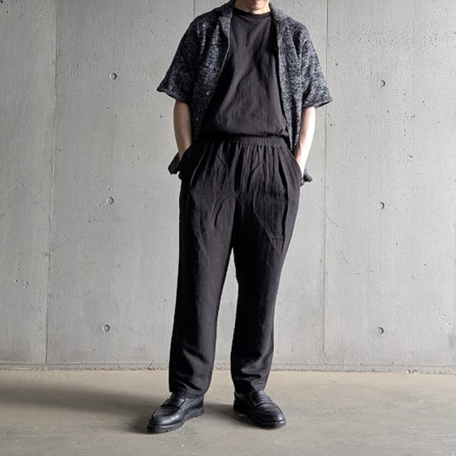 YONETOMI NEW BAISC (ヨネトミ ニューベーシック) 95-262-022 [ GIMA SLUB MOKU KNIT SHIRT ] ギマスラブニット シャツ (NAVY/WHITE) (NAVY/BLACK)