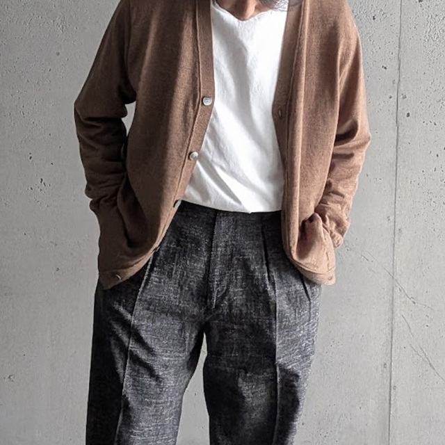 YONETOMI NEW BAISC (ヨネトミ ニューベーシック) 95-264-006 [HIGH TWIST WOOL KNIT CARDIGAN] ハイツイスト ウール カーディガン (D.GRAY)(CAMEL)