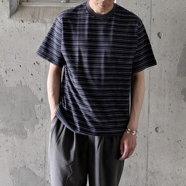 YONETOMI NEW BAISC (ヨネトミ ニューベーシック) 95-262-035 [GARMENT DYED RANDOM BORDER T-SHIRT] ガーメントダイ ランダムボーダーTシャツ (SAX/WHITE)(BLACK NAVY/WHITE)