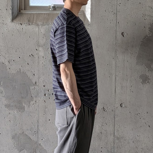 YONETOMI NEW BAISC (ヨネトミ ニューベーシック) 95-262-035 [GARMENT DYED RANDOM BORDER T-SHIRT] ガーメントダイ ランダムボーダーTシャツ (SAX/WHITE)(BLACK NAVY/WHITE)