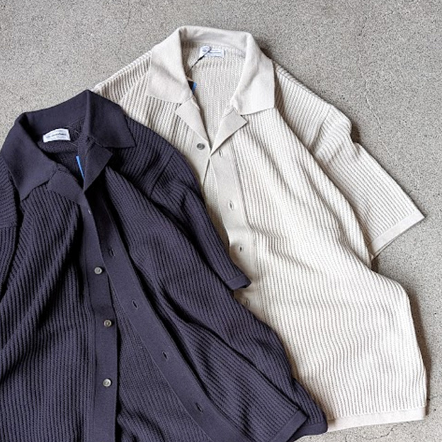 YONETOMI NEW BAISC (ヨネトミ ニューベーシック) 95-252-032 [ COTTON SUKASHI KNIT SHIRT] コット透かしンニット シャツ (GRAY) (NAVY)