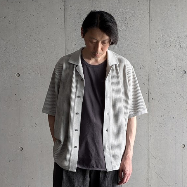 YONETOMI NEW BAISC (ヨネトミ ニューベーシック) 95-252-032 [ COTTON SUKASHI KNIT SHIRT] コット透かしンニット シャツ (GRAY) (NAVY)