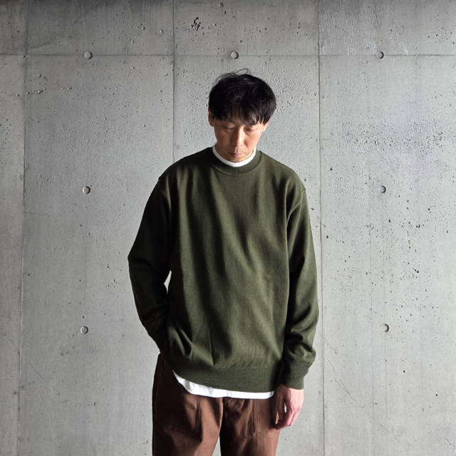 95-254-006 [WAVE COTTON KNIT PULLOVER (SOLID)] 強撚ウェーブコットン ニット クルーネックプルオーバー (KHAKI)(GREY)(BLACK)