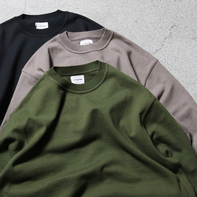 95-254-006 [WAVE COTTON KNIT PULLOVER (SOLID)] 強撚ウェーブコットン ニット クルーネックプルオーバー (KHAKI)(GREY)(BLACK)