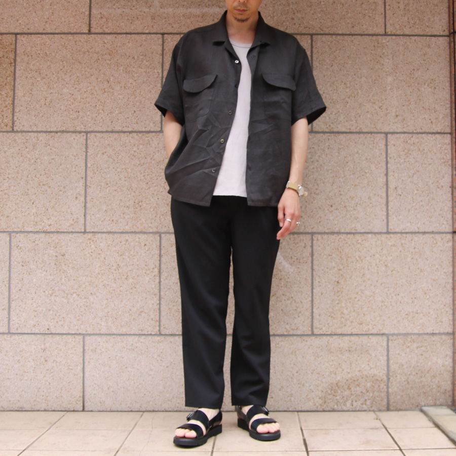 NIGEL  CABOURN (ナイジェルケーボン)  [MAINE LINE] 80460011005 [OPEN COLLAR SHIRT - LINEN TWILL] オープンカラーシャツ - リネンツイル S/S シャツ (CHARCOAL)