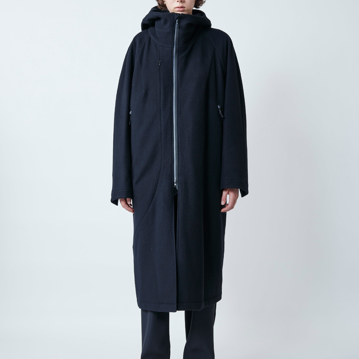 PRODUCT LAB.(プロダクトラボ) [PLC2W012] HOOD COAT / Super 100's [PECOLAMB] ウール フード ロングコート (BLACK)