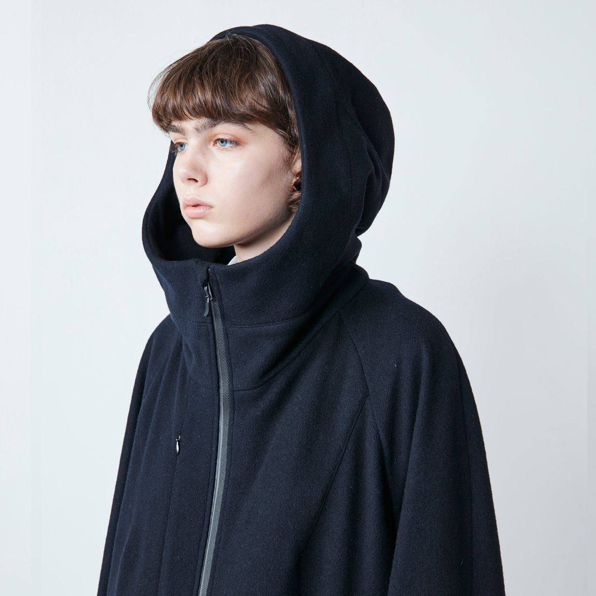 PRODUCT LAB.(プロダクトラボ) [PLC2W012] HOOD COAT / Super 100's [PECOLAMB] ウール フード ロングコート (BLACK) 