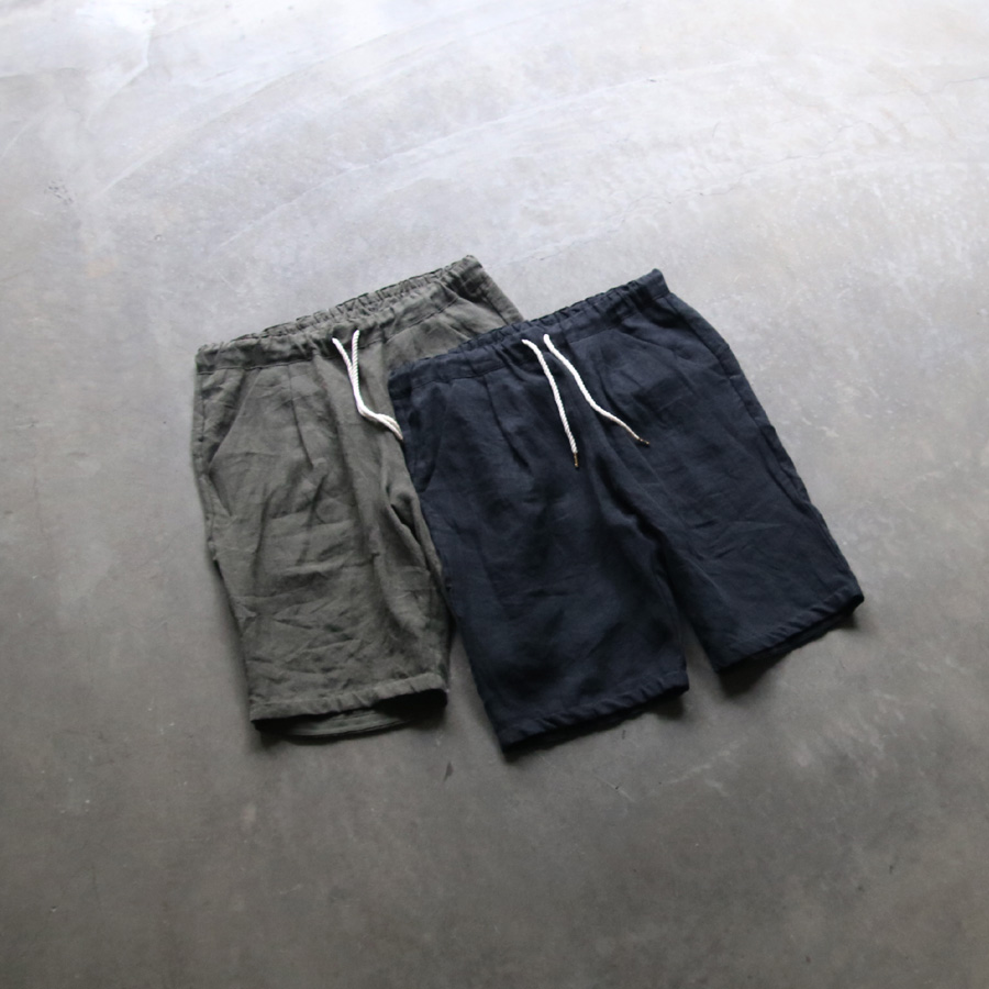 Re made in tokyo japan (アールイーメイドイントウキョウジャパン) No7821S-BT [ French Linen Tuck Half PTS ] フレンチリネン 1タック イージーハーフパンツ (CHARCOAL) 