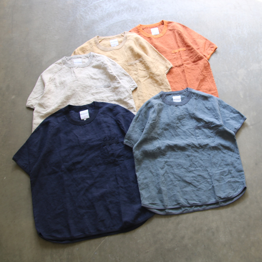 Re made in tokyo japan (アールイーメイドイントウキョウジャパン)  No7919S-CT [ French Linen T-shirt ] フレンチリネン ポケTEE (5COLOUR) 