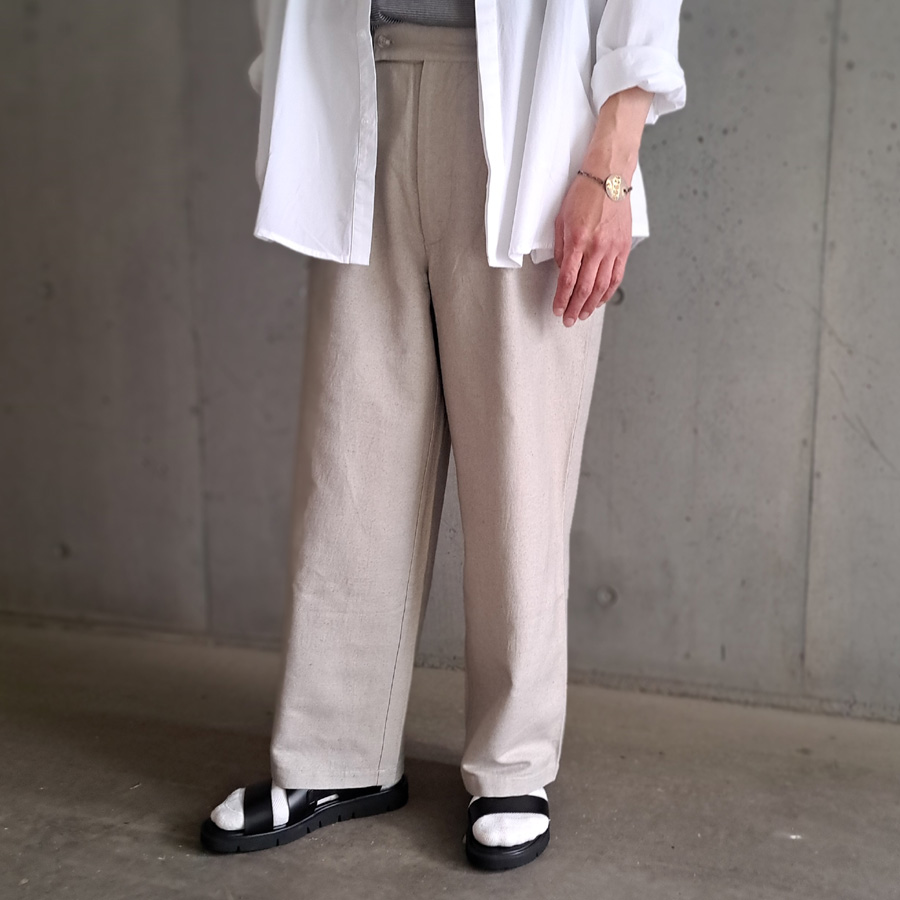 SEEALL (シーオール) [ BUGGY PANTS(WITH COTTON LINING) ] シルクキャンバス  バギーパンツ ( BLUE GRAY [BEIGE] )  