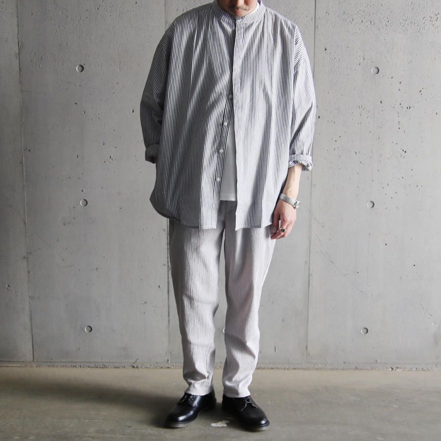 SEEALL (シーオール) [ OVERSIZED BAND COLLAR SHIRTS ]  オーバーサイズ バンドカラーシャツ (STRIPE)