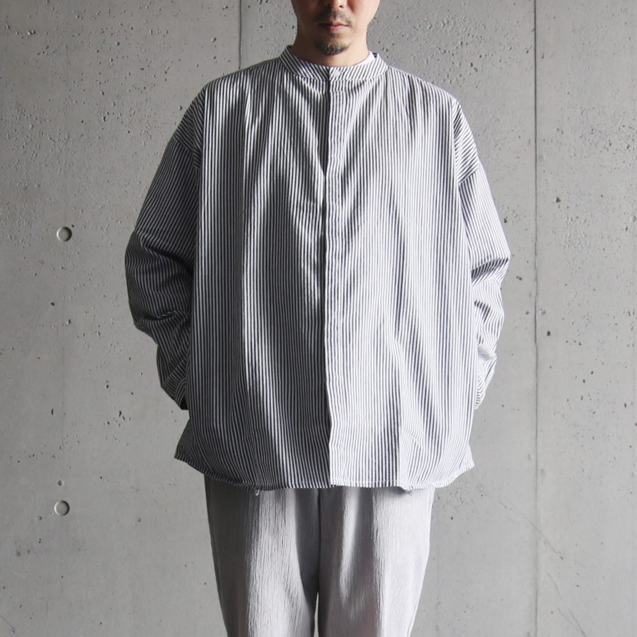 SEEALL (シーオール) [ OVERSIZED BAND COLLAR SHIRTS ]  オーバーサイズ バンドカラーシャツ (STRIPE)