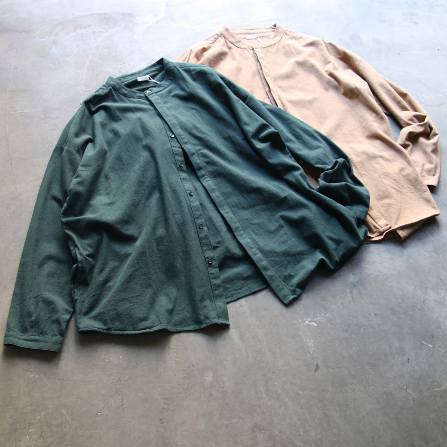 SEEALL (シーオール) [ OVERSIZED BAND COLLAR SHIRTS ] オーバーサイズ バンドカラーシャツ (TABACCO)