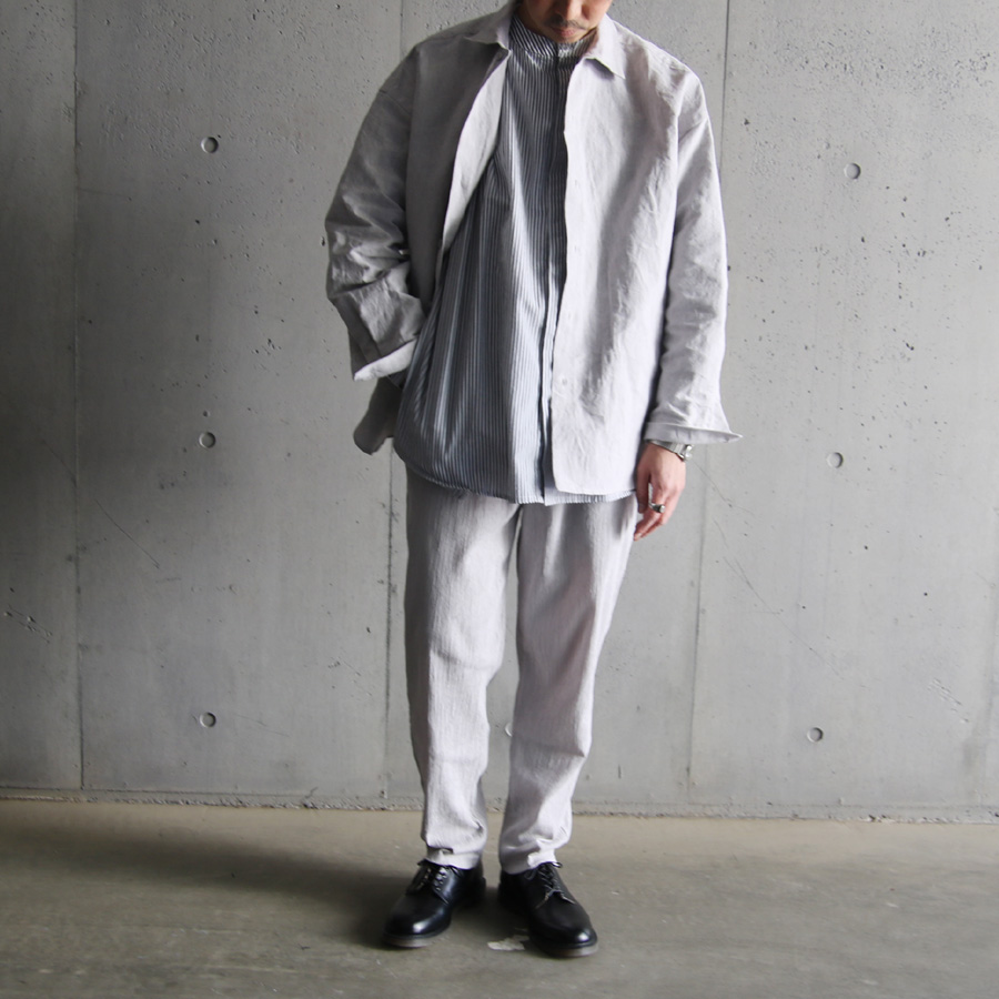 SEEALL (シーオール) [ OVERSIZED BAND COLLAR SHIRTS ]  オーバーサイズ バンドカラーシャツ (STRIPE)