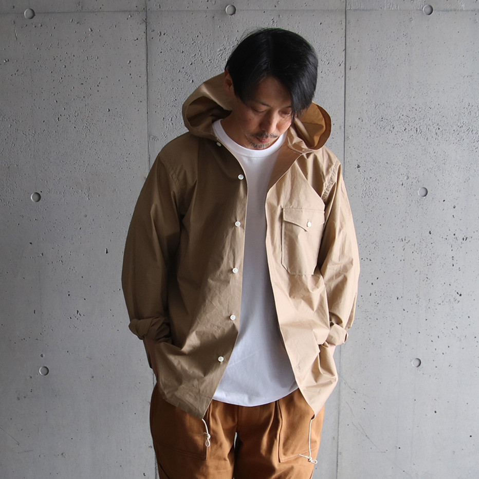 SUNNY ELEMENT (サニーエレメント) [CAVE SHIRT]　高密度コットン フーデッドシャツ (KHAKI)