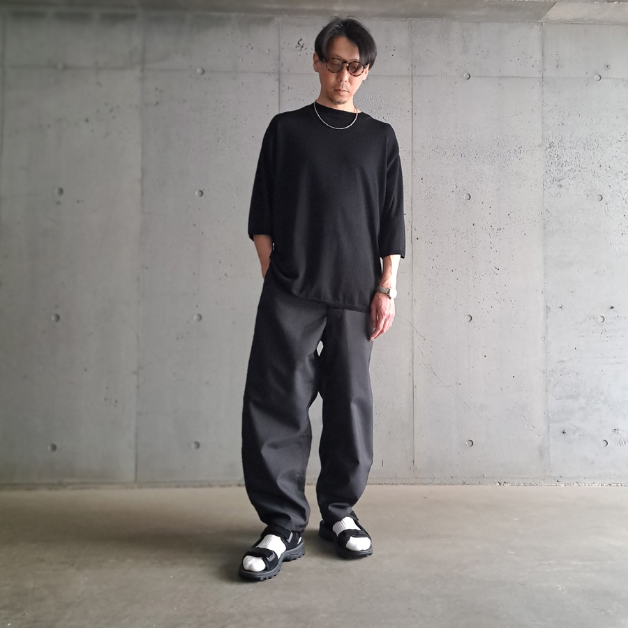 SEEALL (シーオール) [ MOCK NECK SHORT-SLEEVE SWEATER ]  シルク×カシミヤ モックネック ショートスリーブ セーター (BLACK)