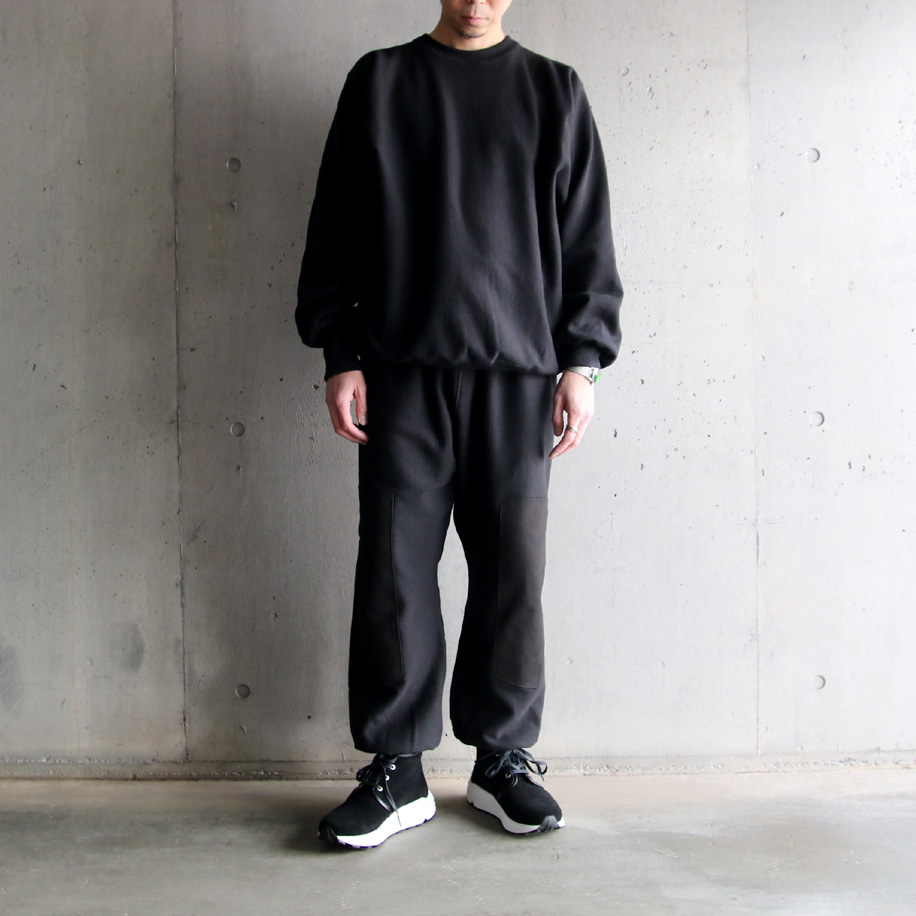 TUKI (ツキ) 0172P [COTTON JUMPER(ELBOW PATCH)] コットンテリー クルーネック プルオーバー (BLACK)