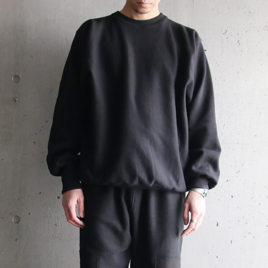 TUKI (ツキ) 0172P [COTTON JUMPER(ELBOW PATCH)] コットンテリー クルーネック プルオーバー (BLACK)