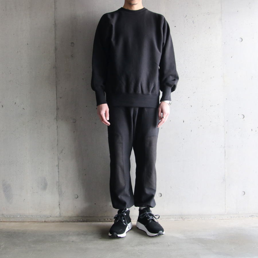 TUKI (ツキ) 0172P [COTTON JUMPER(ELBOW PATCH)] コットンテリー クルーネック プルオーバー (BLACK)