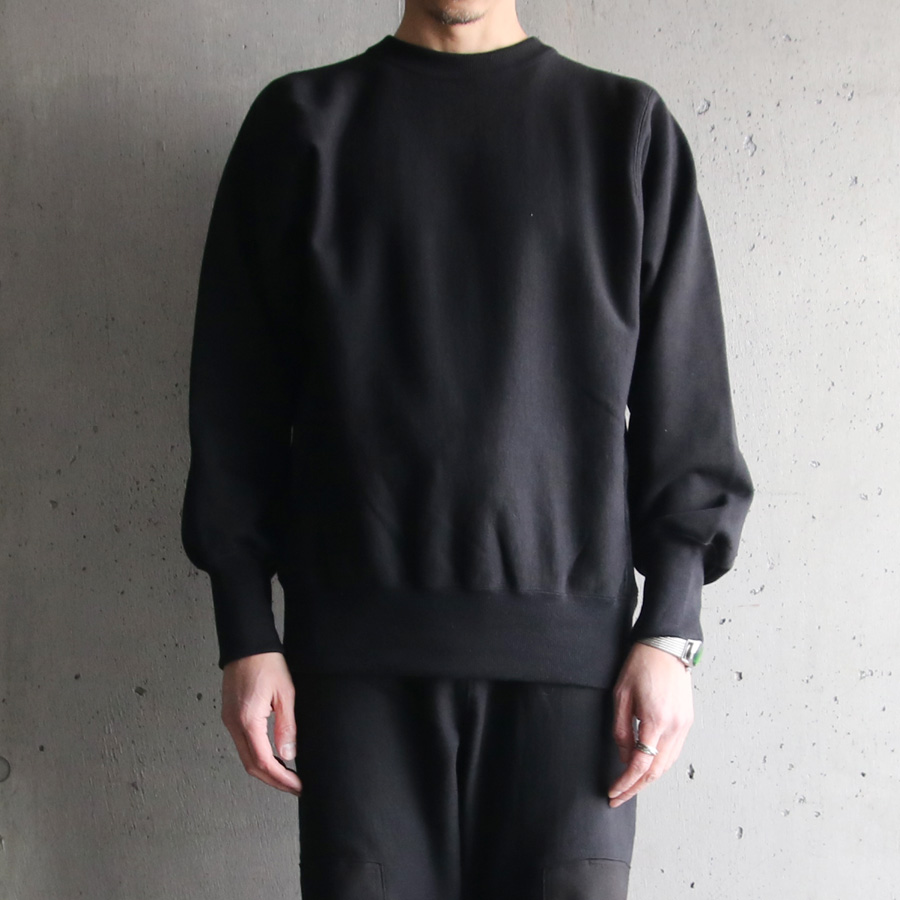 TUKI (ツキ) 0172P [COTTON JUMPER(ELBOW PATCH)] コットンテリー クルーネック プルオーバー (BLACK)