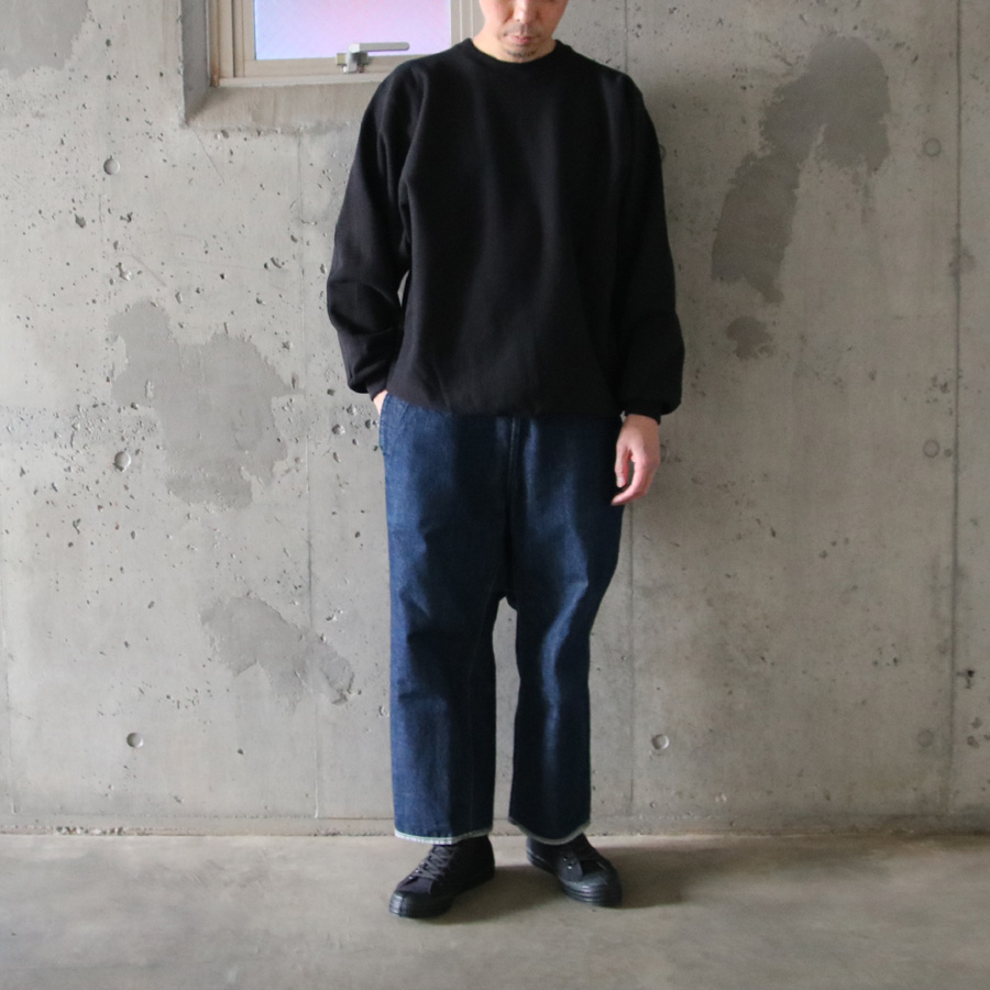 TUKI (ツキ) 0172P [COTTON JUMPER(ELBOW PATCH)] コットンテリー クルーネック プルオーバー (BLACK)