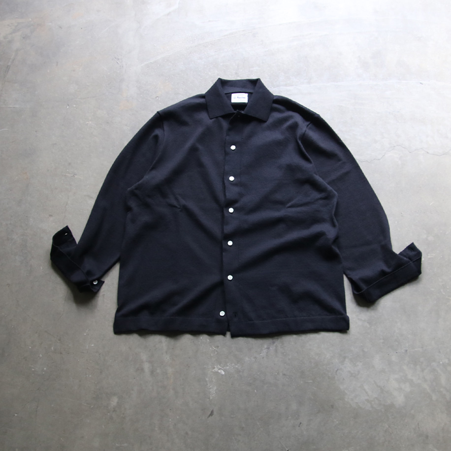 YONETOMI NEW BAISC (ヨネトミ ニューベーシック) 95-224-005 [LIGHT WAVE COTTON KNIT SHIRT] コットンニット シャツカーディガン (BLACK)