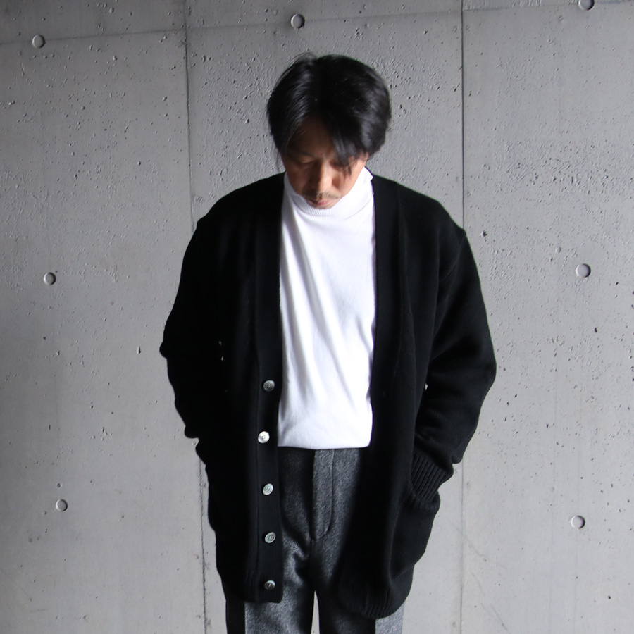 YONETOMI NEW BAISC (ヨネトミ ニューベーシック) 95-234-023 [SOFT LAMB WOOL KNIT C/D]  ソフトラムウールニット カーディガン (D.GREEN)(BLACK)