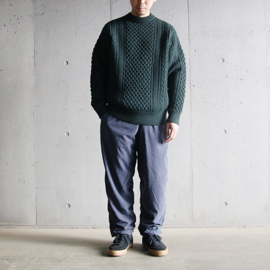 YONETOMI NEW BAISC (ヨネトミ ニューベーシック) 95-224-021 [REBORN WOOL ARAN KNIT PULLOVER] ウールニット アランセーター (GREEN)