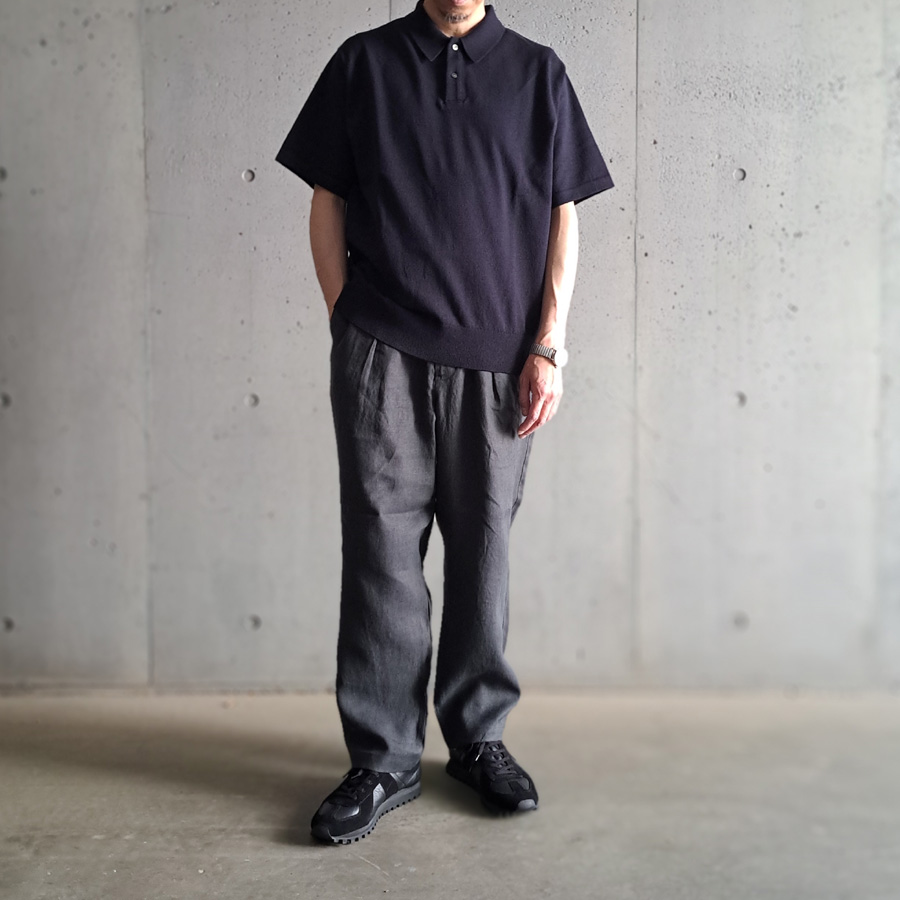 YONETOMI NEW BAISC (ヨネトミ ニューベーシック) 95-242-027 [LIGHT WEAVE COTTON  P/L] ライトウェーブコットン ニット ポロシャツ (BLACK NAVY)